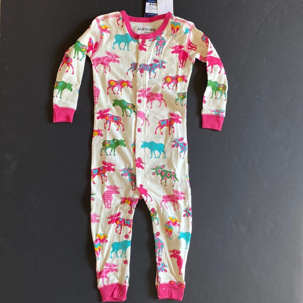 Little Blue House Pattern Moose Kid Union PJs Size 18-24 Mos